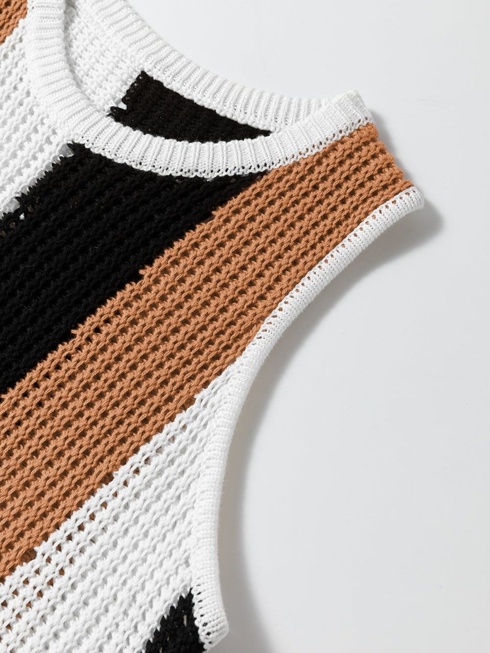 Khaki Striped Colorblock Knit Sleeveless Sweater Vest