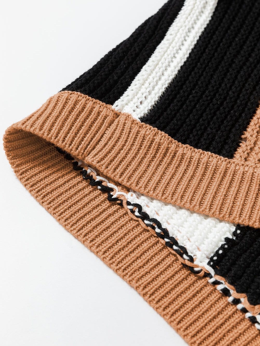Khaki Striped Colorblock Knit Sleeveless Sweater Vest