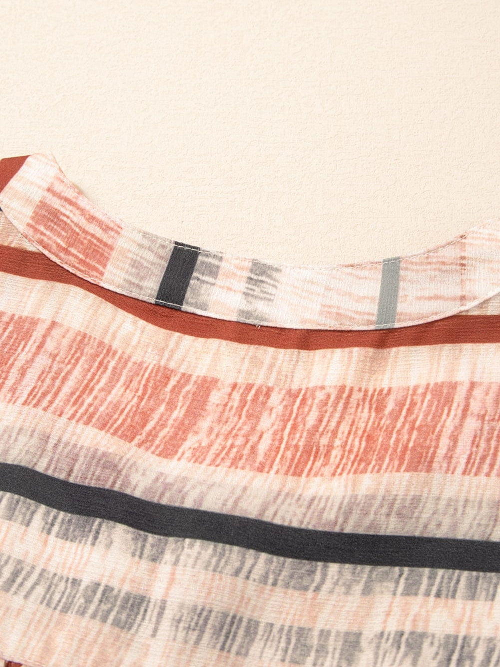 Khaki Striped Frill Detail Multicolor Shirt