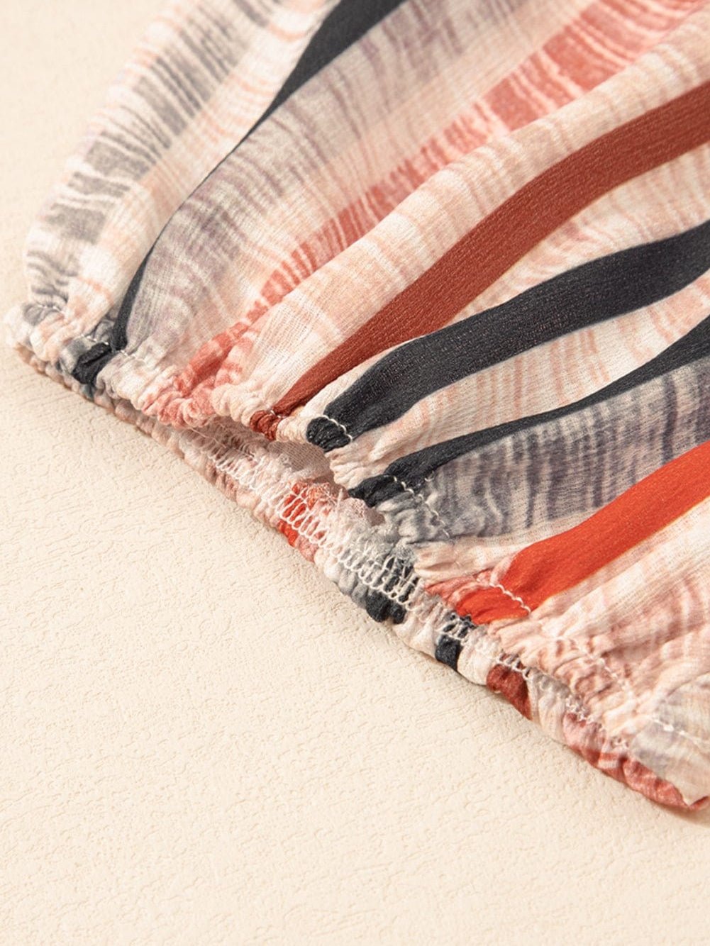 Khaki Striped Frill Detail Multicolor Shirt