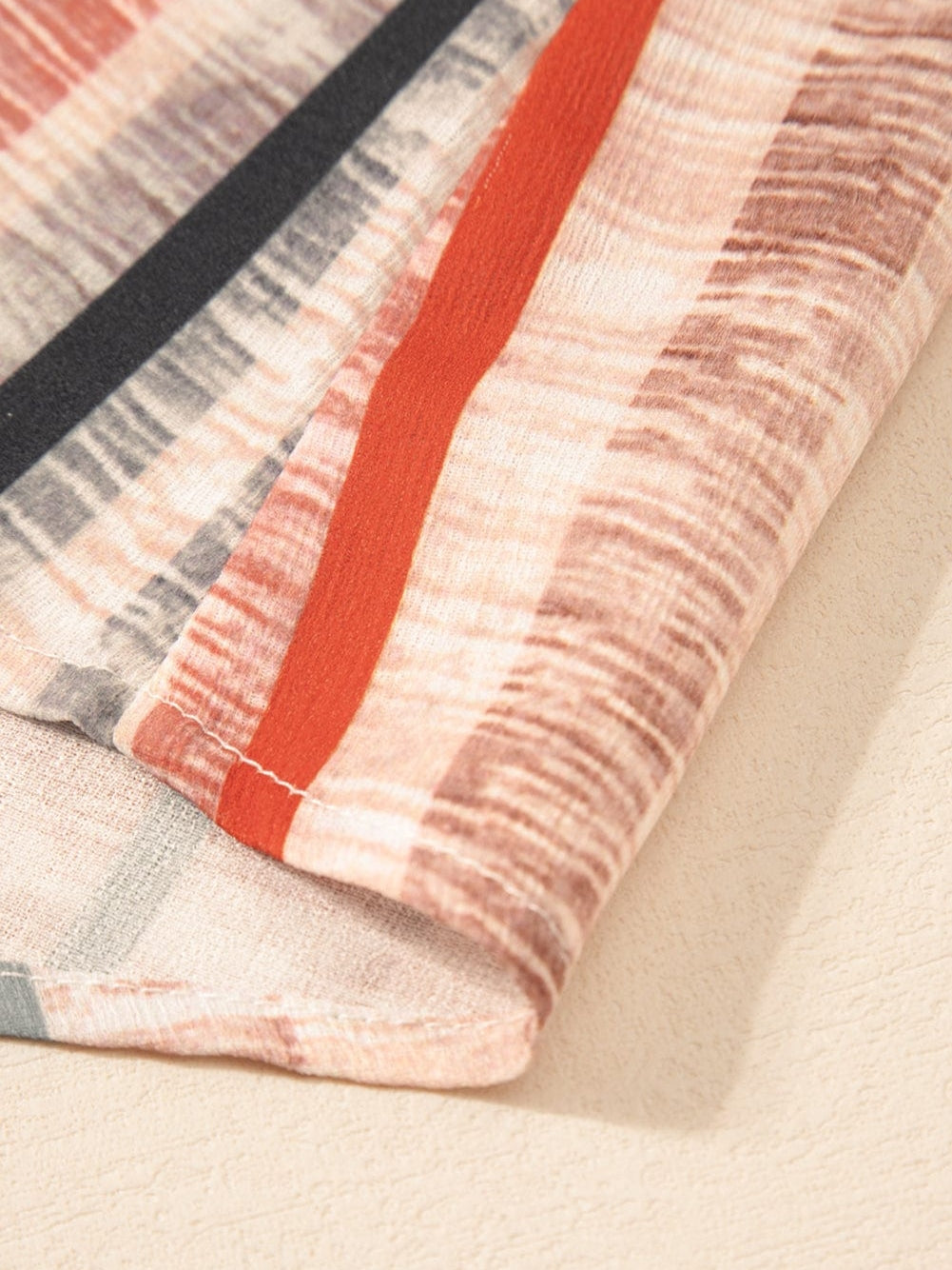 Khaki Striped Frill Detail Multicolor Shirt