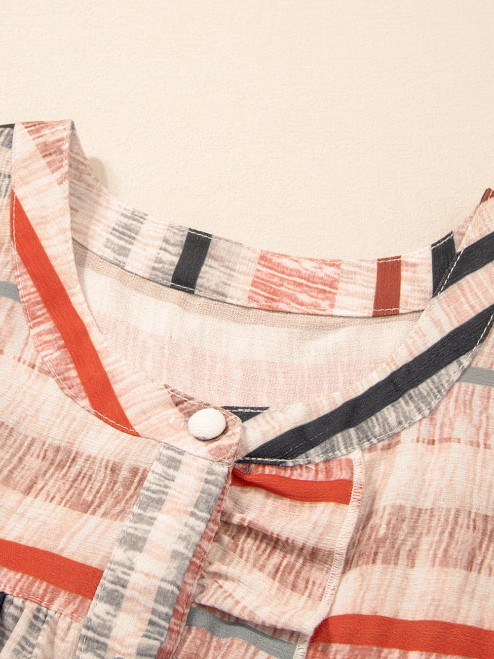 Khaki Striped Frill Detail Multicolor Shirt