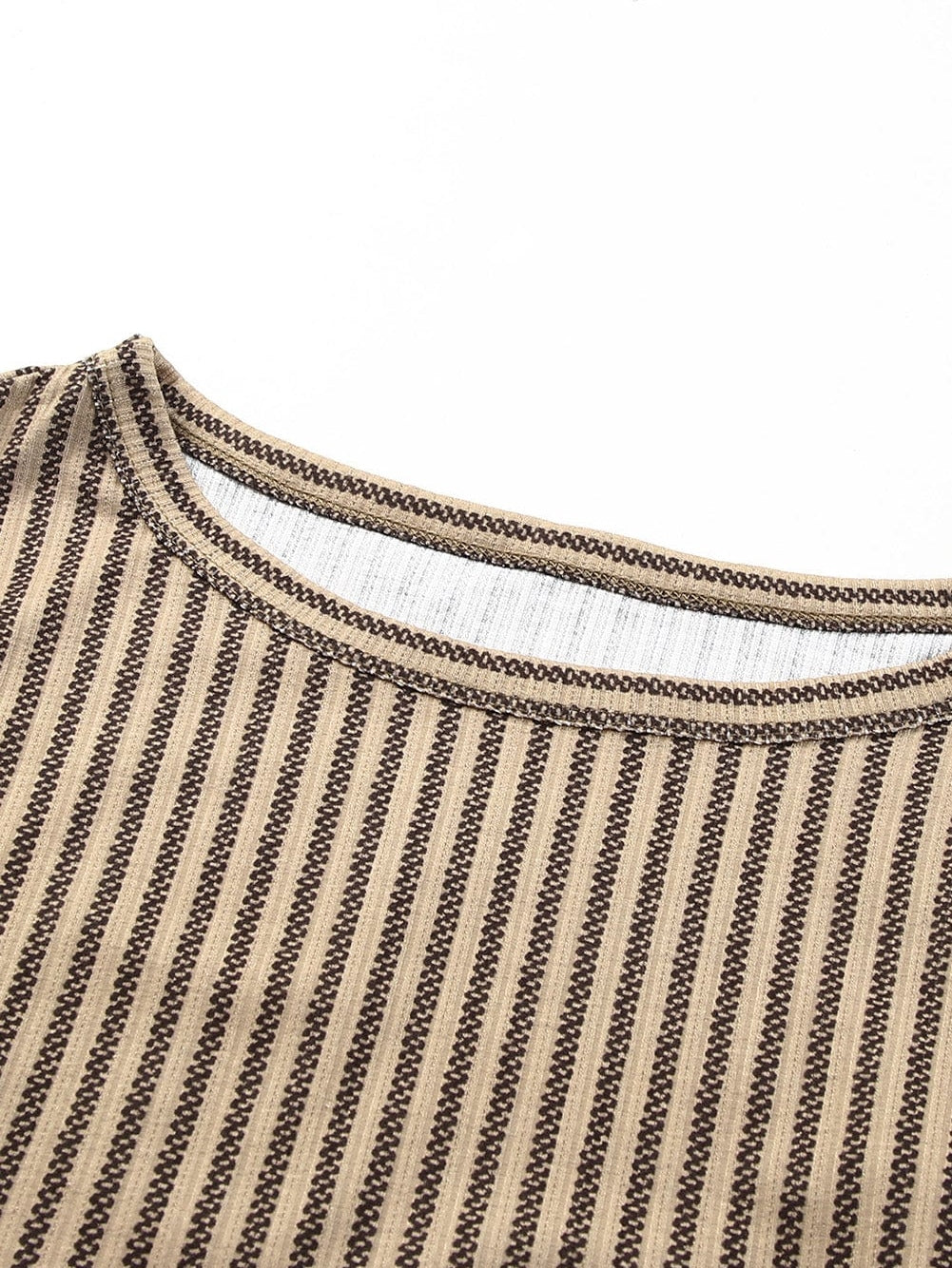 Khaki Striped Ruffled Crew Neck Tank Top