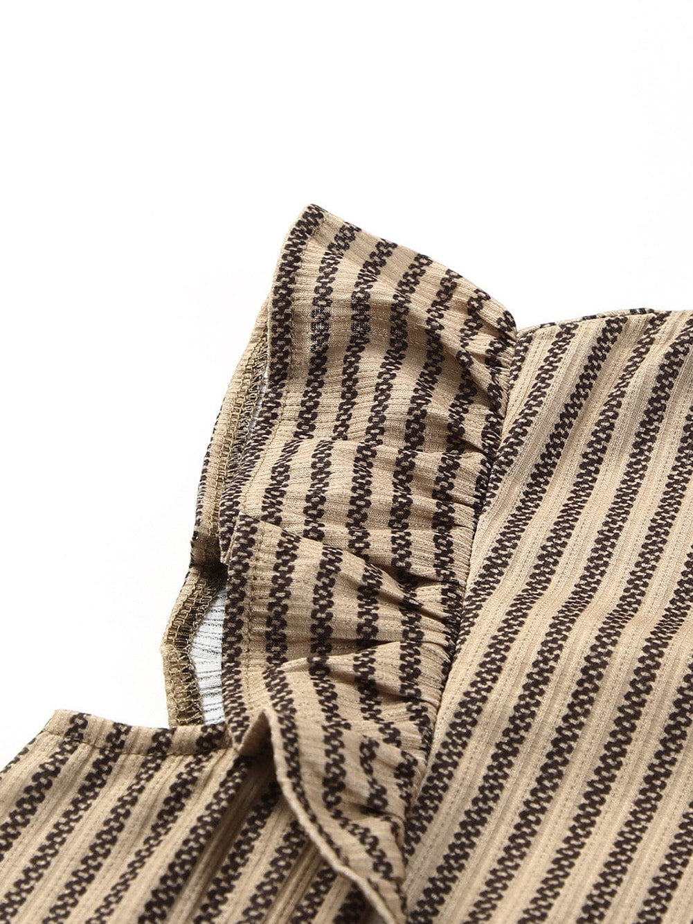 Khaki Striped Ruffled Crew Neck Tank Top