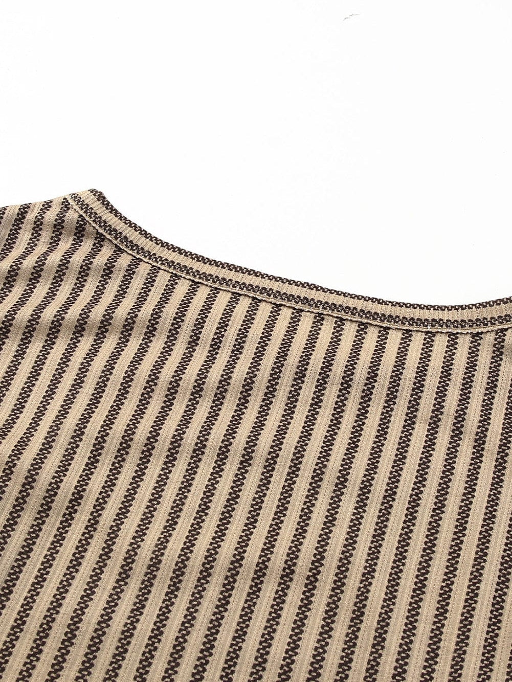 Khaki Striped Ruffled Crew Neck Tank Top