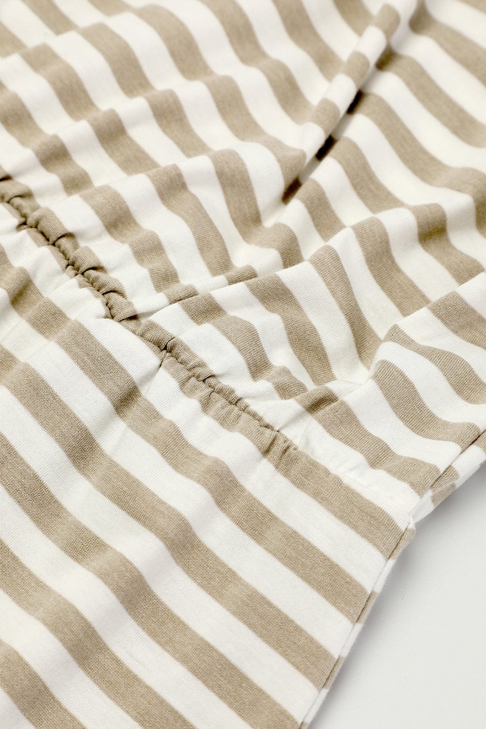 Khaki Striped Short Sleeve High Waist T-Shirt Dress with Wrapped Hemline