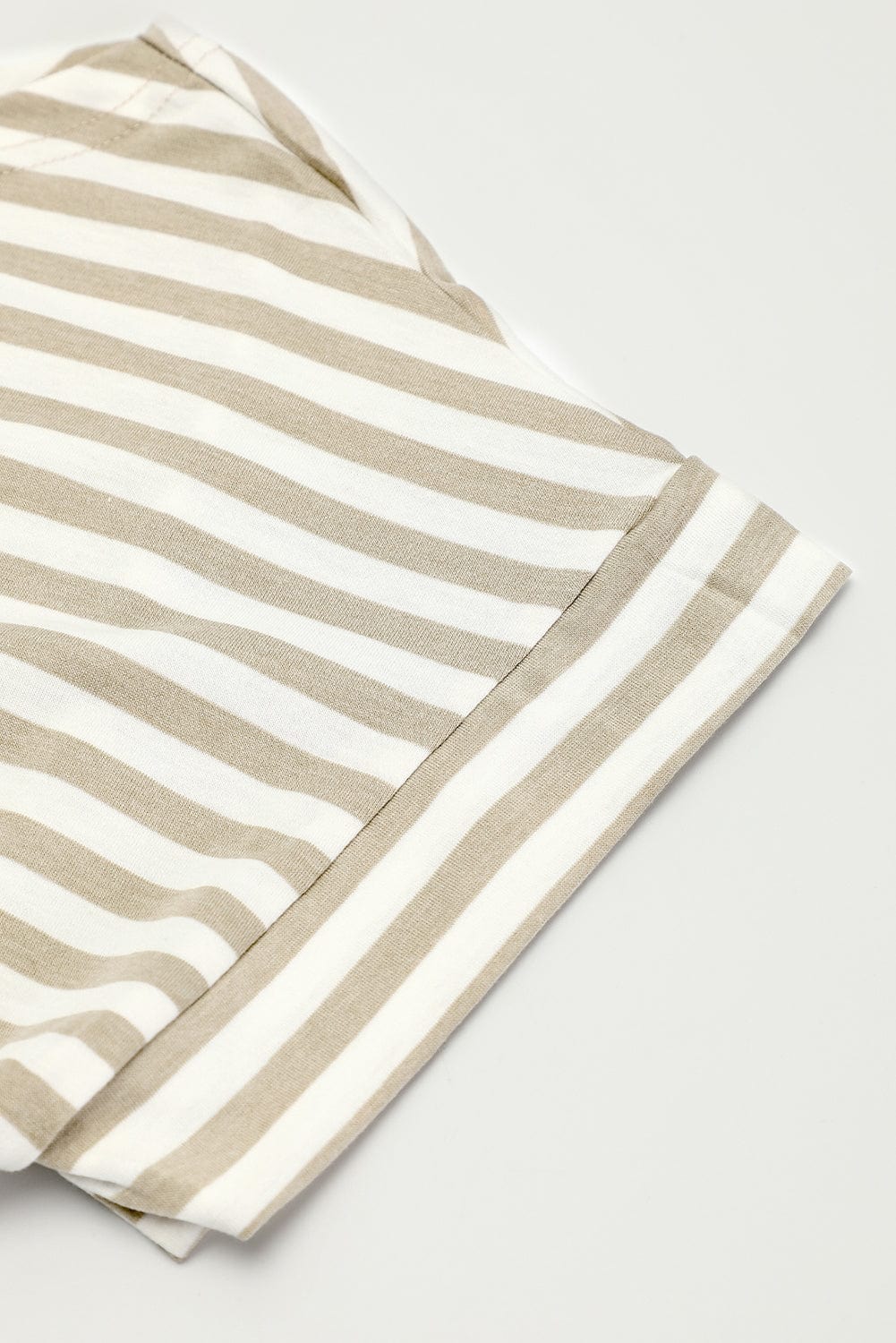Khaki Striped Short Sleeve High Waist T-Shirt Dress with Wrapped Hemline