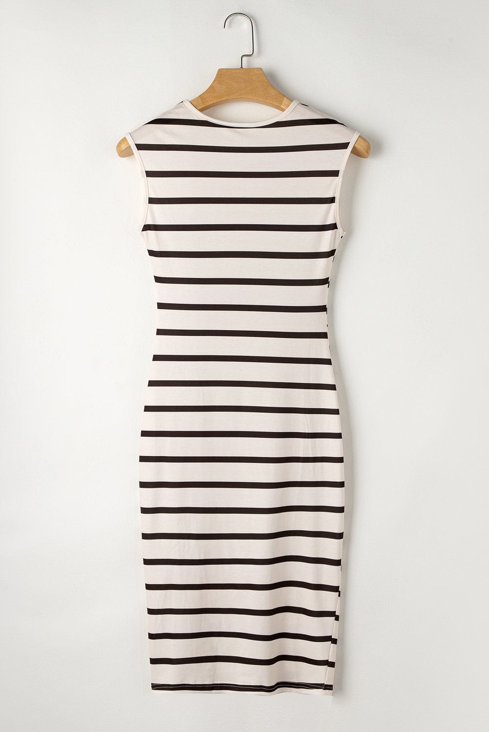 Khaki Striped Twist Detail Split Thigh Midi Dress