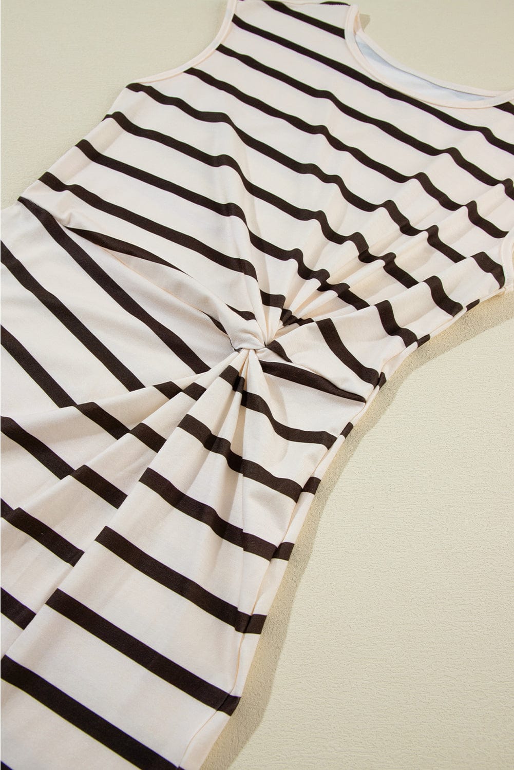 Khaki Striped Twist Detail Split Thigh Midi Dress