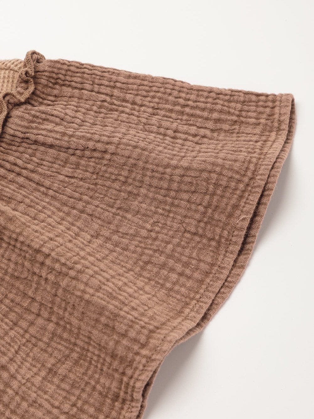 Khaki Waffle Knit Crinkle Patchwork Ruffle Hem Mini Dress