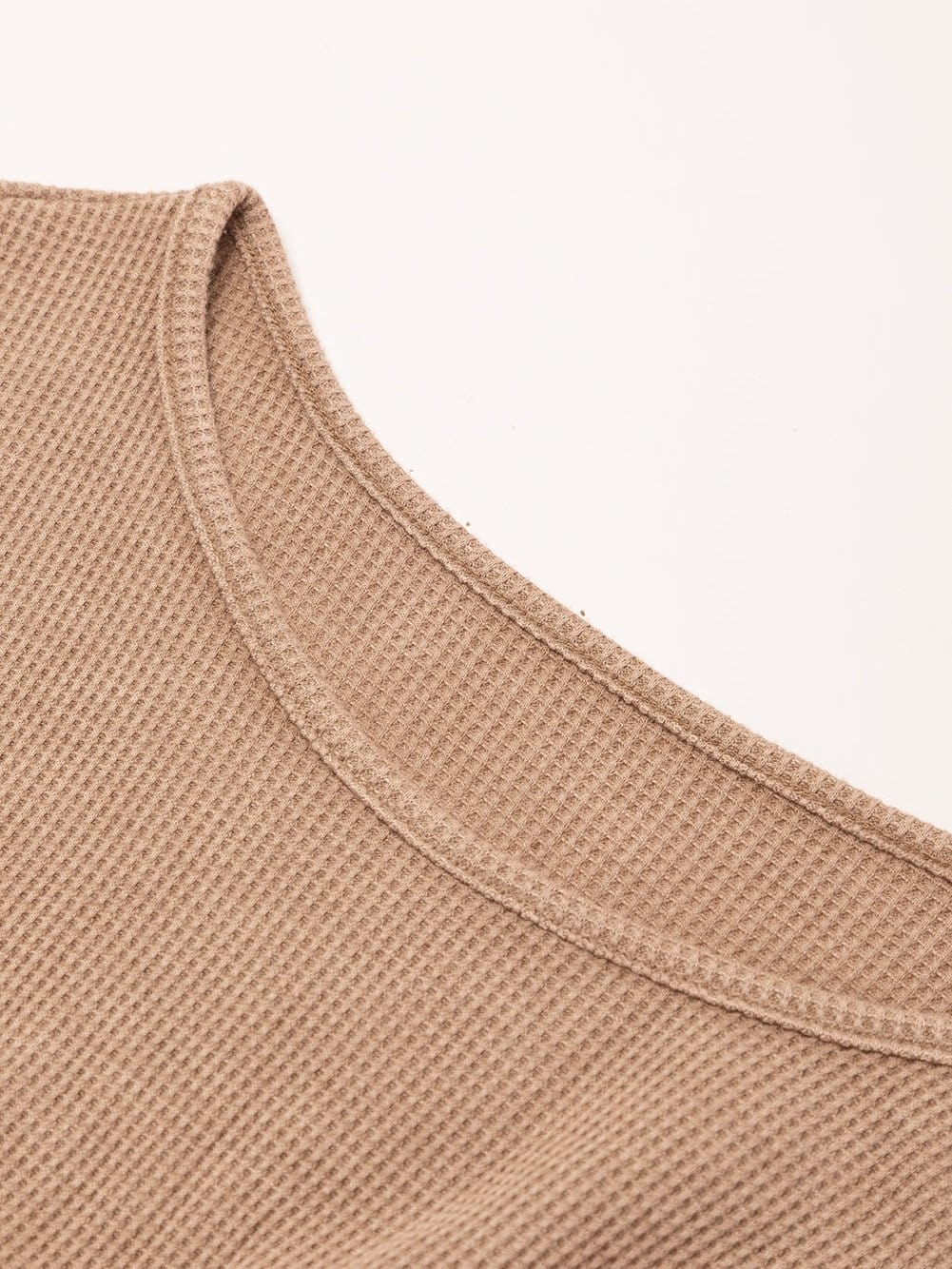 Khaki Waffle Knit Crinkle Patchwork Ruffle Hem Mini Dress