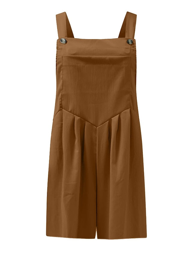 Jumpsuits for Women Summer Overall Pocket Solid Color Square Neck Basic Daily Vacation Regular Fit Sleeveless Black Yellow Pink S M L - LuckyFash™