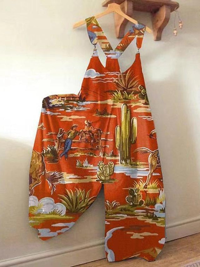 Women's Jumpsuits Casual Summer New Strappy Creative Printing One-Piece - LuckyFash™