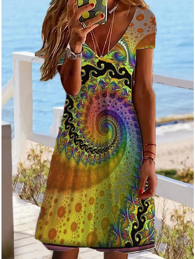 Women's Dress - Casual Dress Summer Dress Print Dress Paisley Print V Neck Mini Dress Tropical Streetwear Outdoor Daily Short Sleeve Regular Fit Yellow Red Blue Summer Spring S M L XL XXL