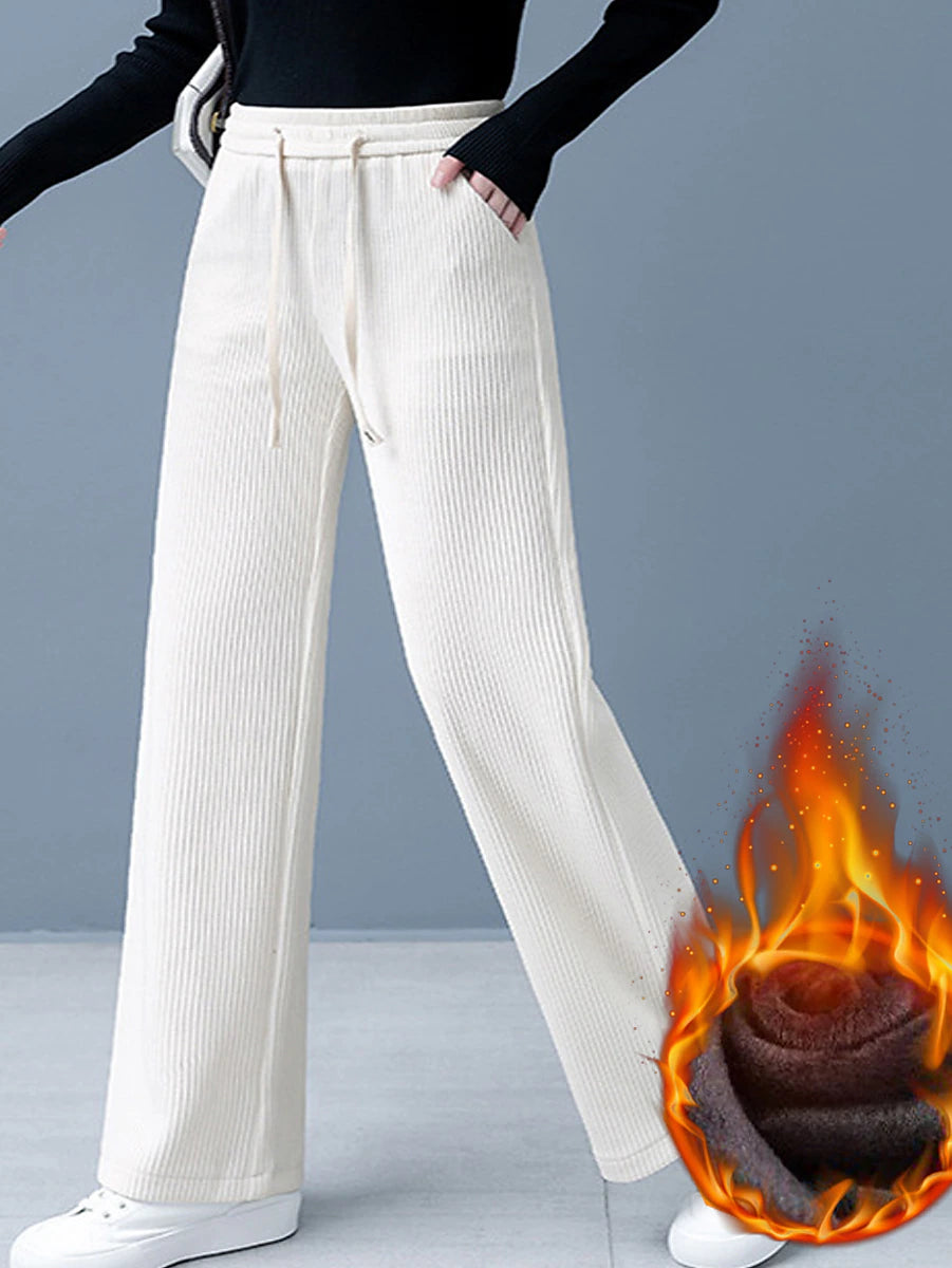 Women‘s Wide Leg Corduroy Fleece Pants Trousers Full Length Fashion Streetwear Outdoor Grey Black M L Fall Winter