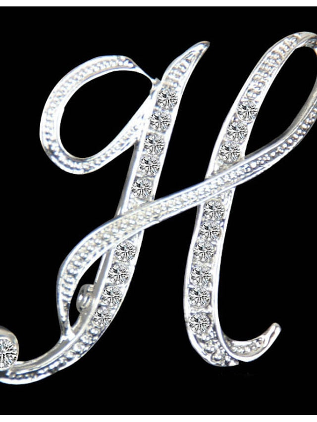 letter brooch pins initial rhinestone brooch for women crafts silvery m - LuckyFash™