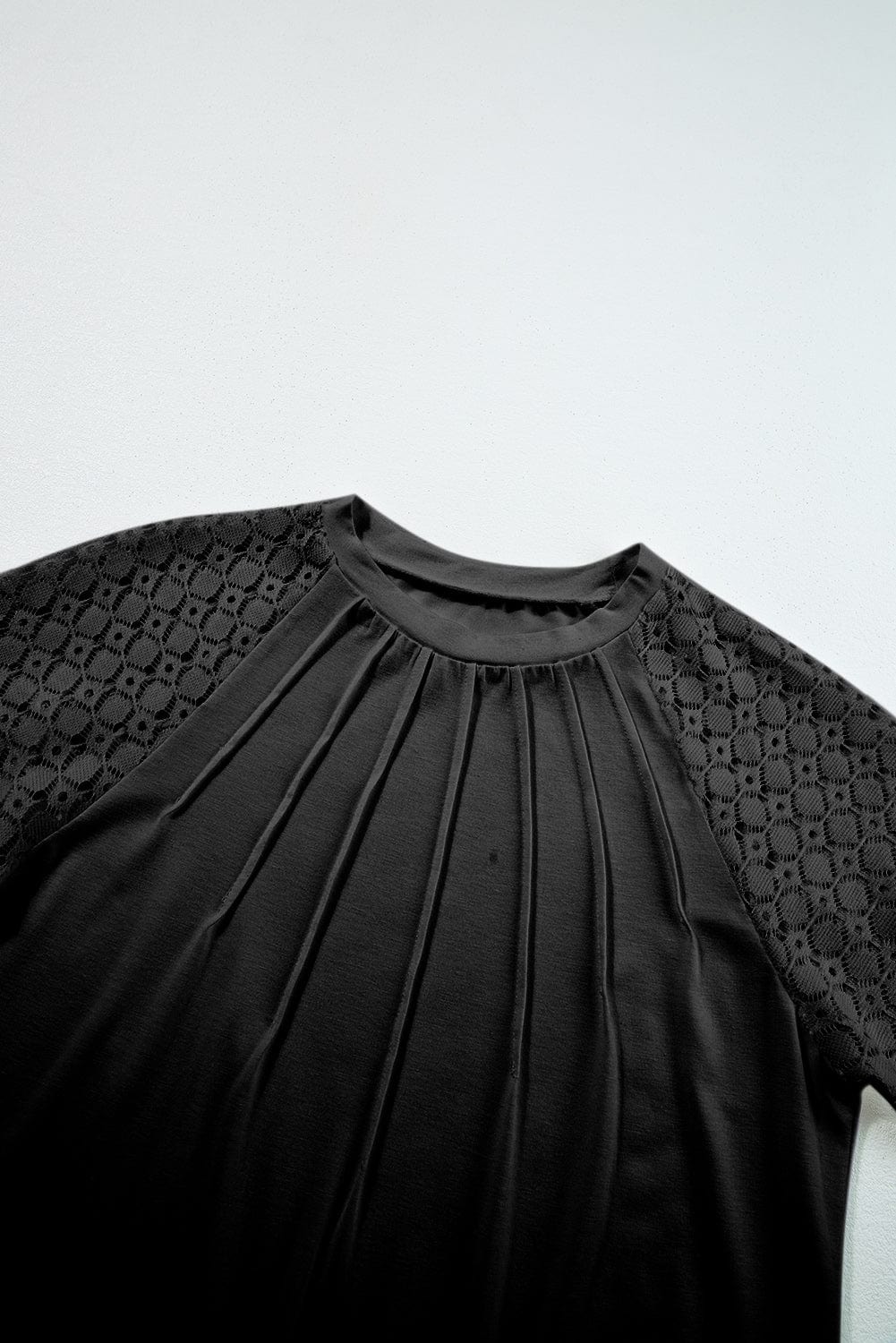 Lace Detailed Black Raglan Sleeve Tee for Women