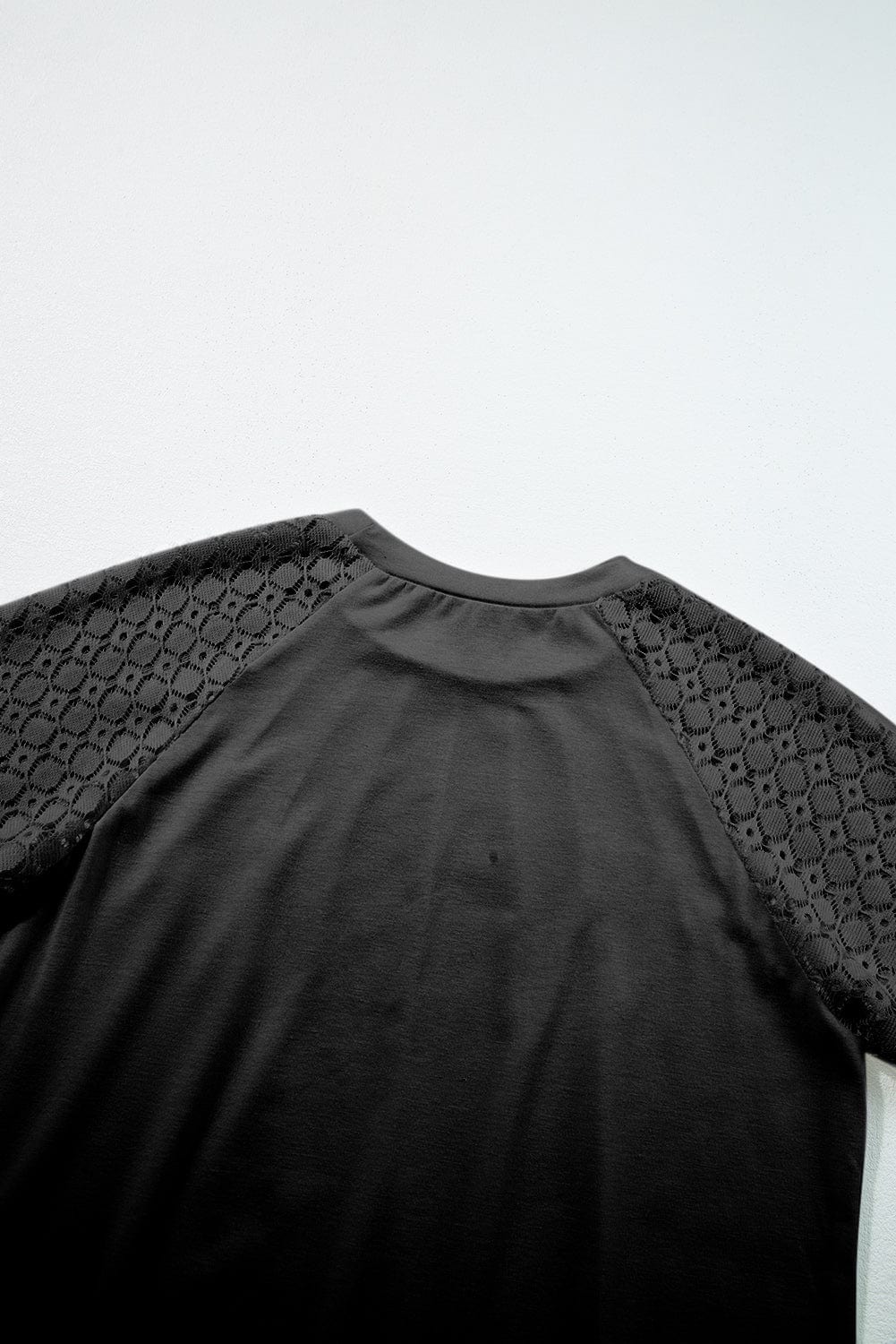 Lace Detailed Black Raglan Sleeve Tee for Women
