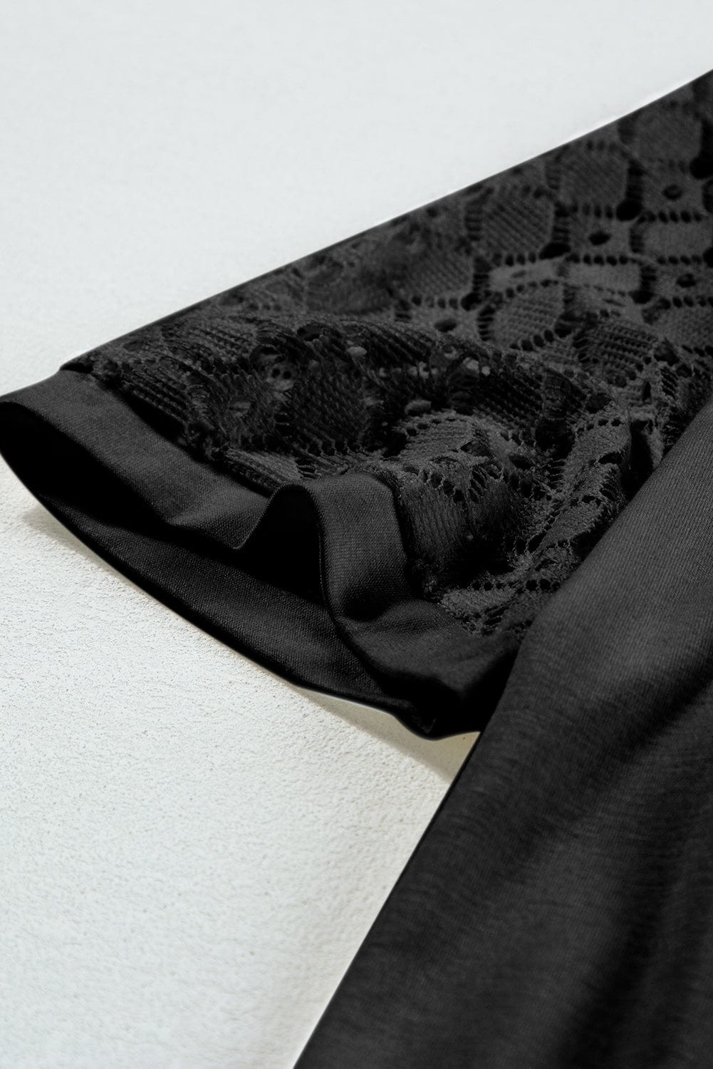 Lace Detailed Black Raglan Sleeve Tee for Women