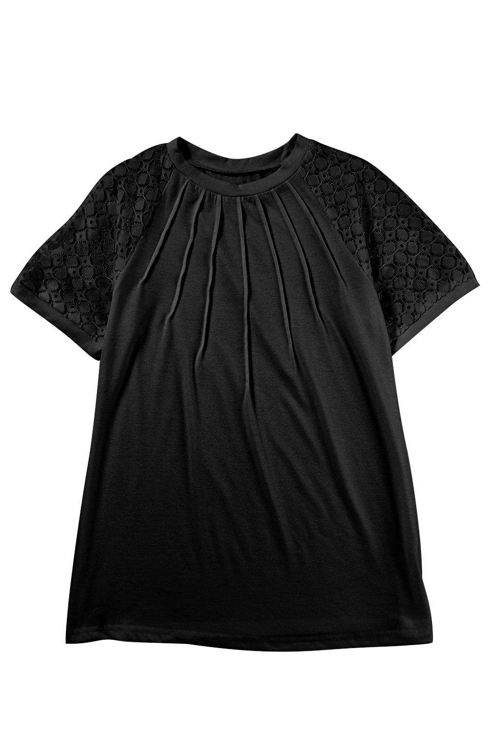 Lace Detailed Black Raglan Sleeve Tee for Women