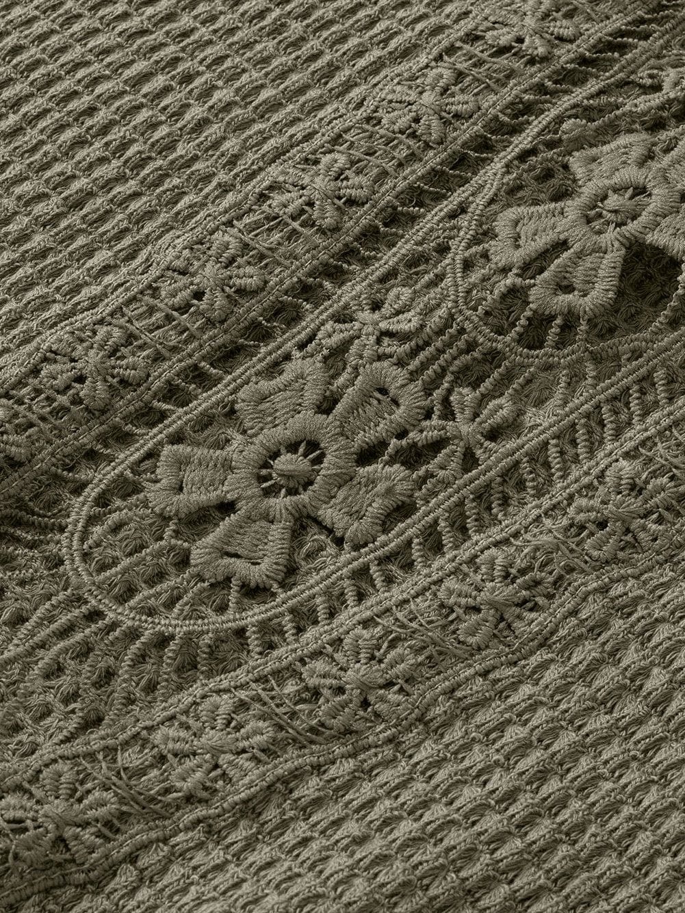 Lace Embellished Moss Green Textured Tee