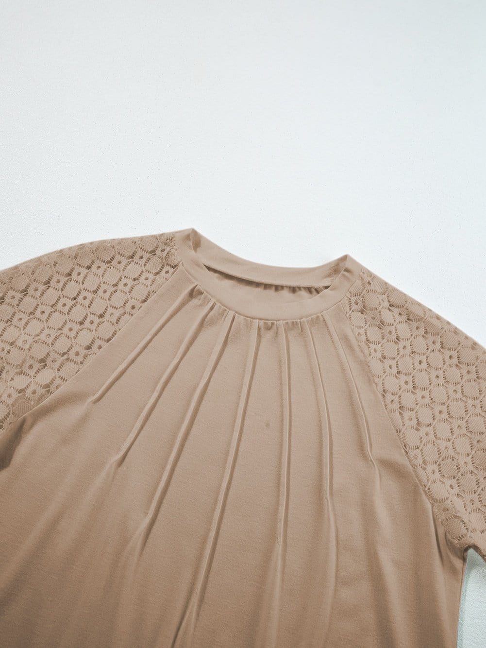 Lace Embellished Pale Khaki Raglan Sleeve Tee