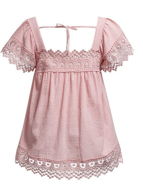 Lace Square Neck Short Sleeve Pullover for Women
