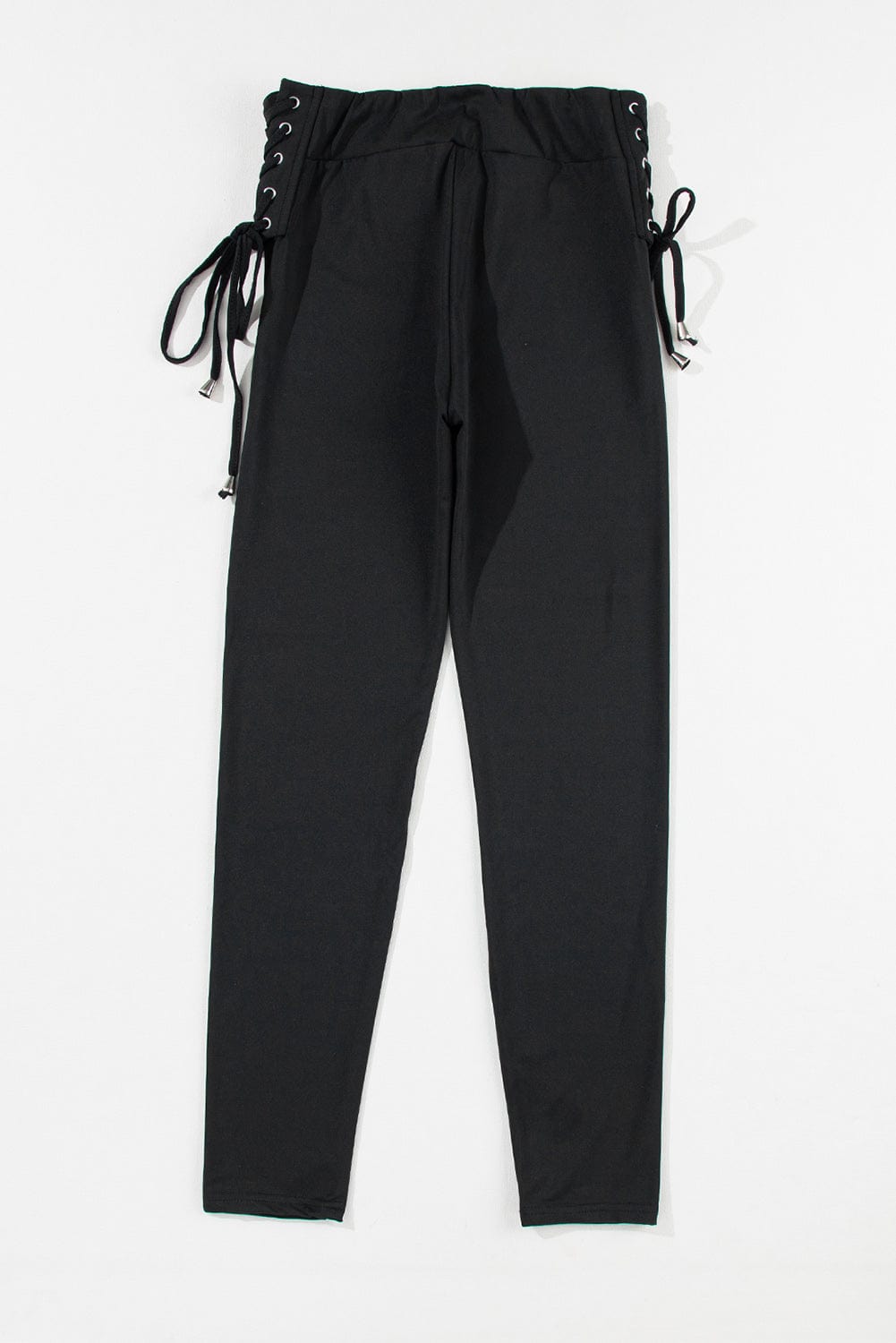 Lace-Up Black Ribbed Leggings with Side Detail