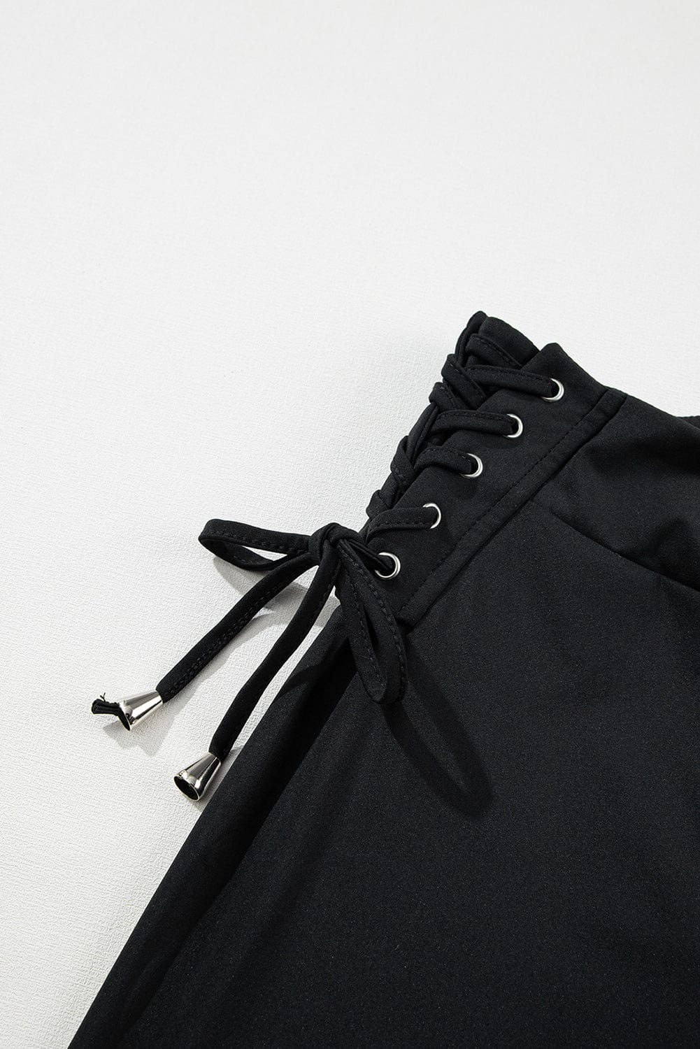 Lace-Up Black Ribbed Leggings with Side Detail