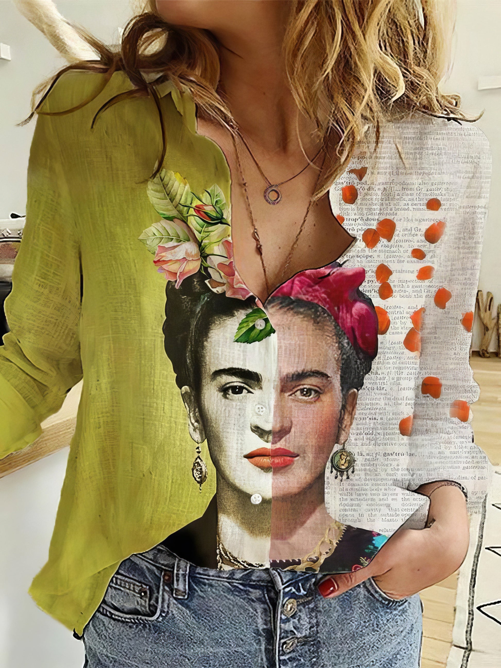 Blouses - Ladies And Flower Printed Lapel Long Sleeve Shirt - MsDressly