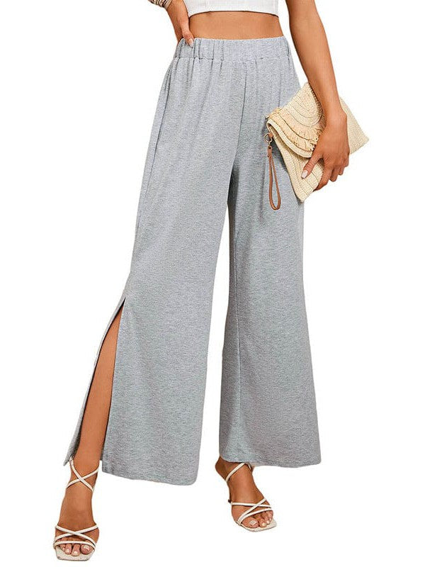 Ladies' Comfy Gray Home Trousers with High Waist