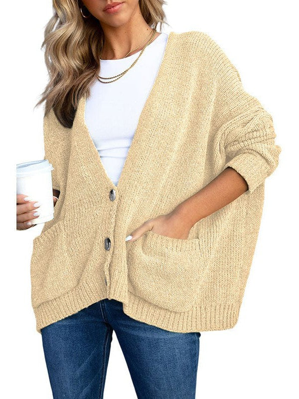 Ladies Knit Long Sleeve Cardigan and Sweater in Solid Color