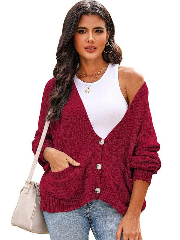 Ladies Knit Long Sleeve Cardigan and Sweater in Solid Color