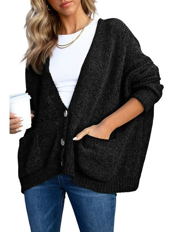 Ladies Knit Long Sleeve Cardigan and Sweater in Solid Color
