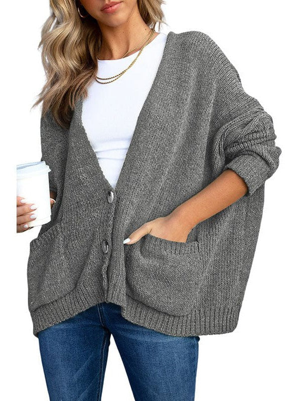 Ladies Knit Long Sleeve Cardigan and Sweater in Solid Color