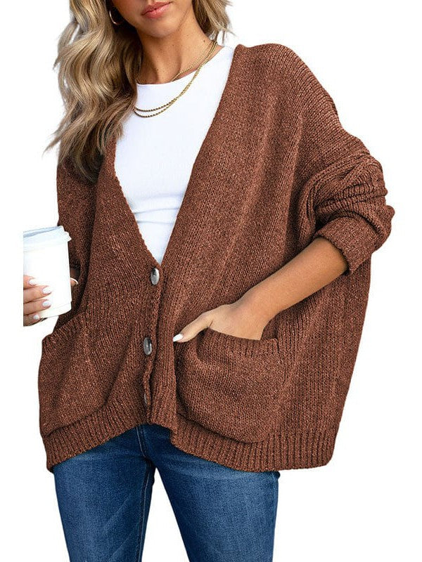 Ladies Knit Long Sleeve Cardigan and Sweater in Solid Color