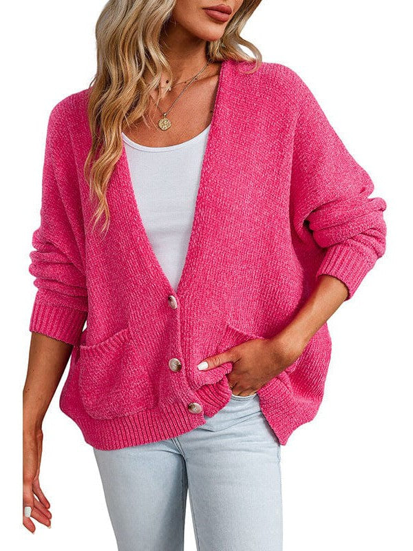 Ladies Knit Long Sleeve Cardigan and Sweater in Solid Color