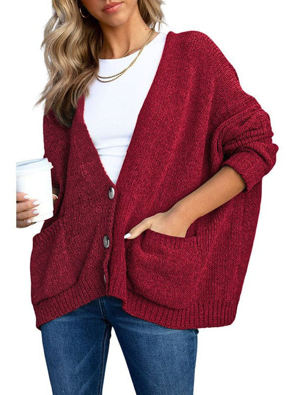 Ladies Knit Long Sleeve Cardigan and Sweater in Solid Color