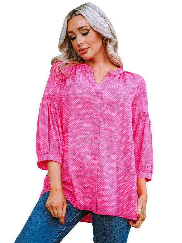 Ladies' Wrinkle-Resistant Single-Breasted Shirt with Polka Dot Print