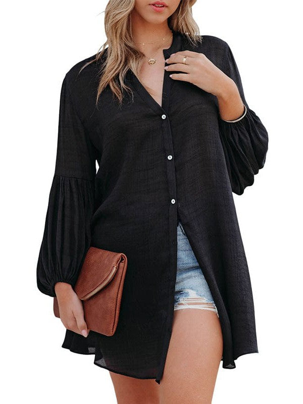 Lantern Sleeve Loose Fit Shirt Jacket for Women