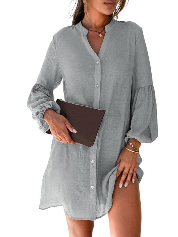 Lantern Sleeve Loose Fit Shirt Jacket for Women