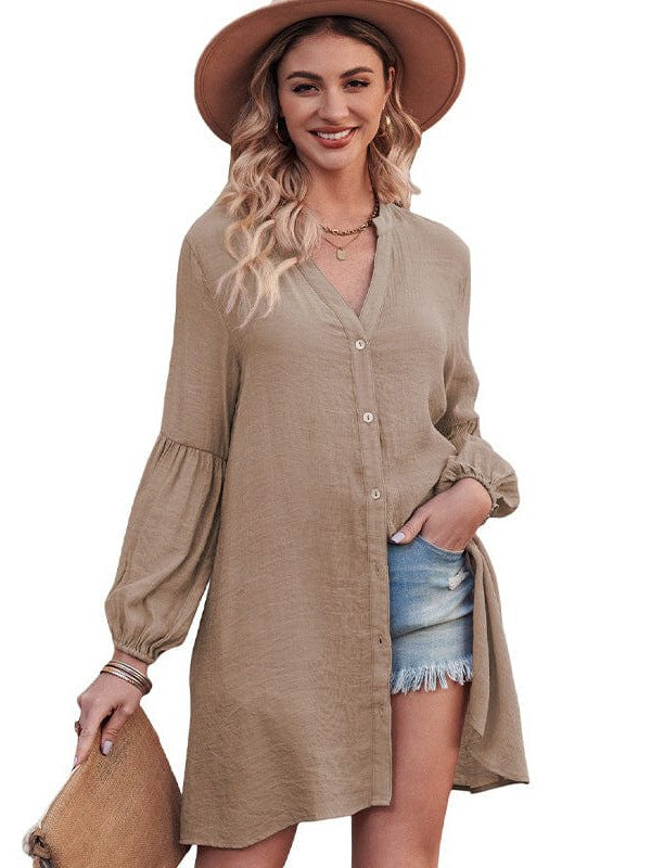 Lantern Sleeve Loose Fit Shirt Jacket for Women