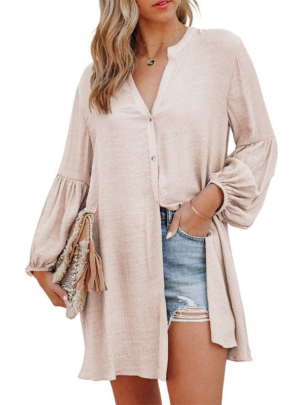 Lantern Sleeve Loose Fit Shirt Jacket for Women