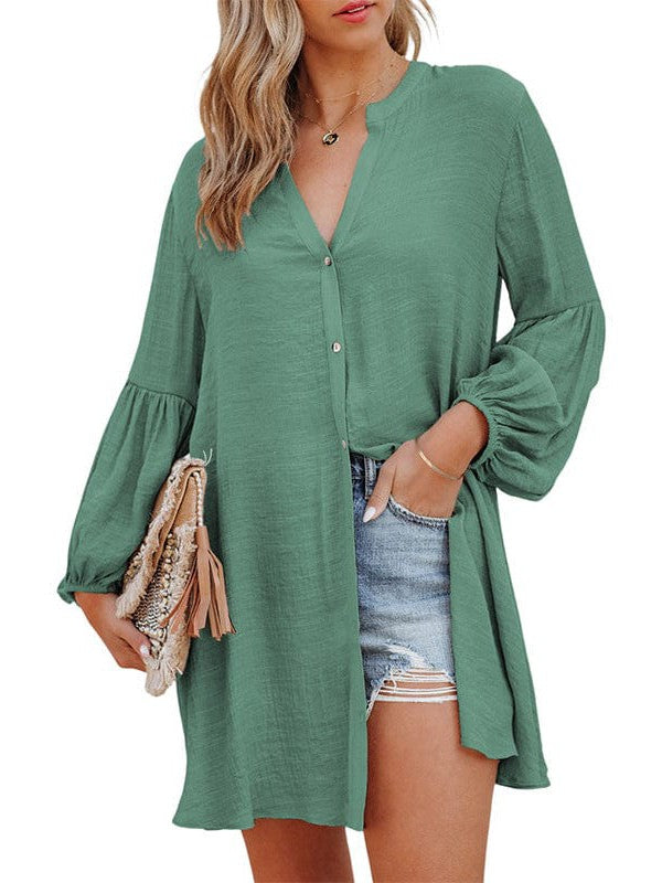Lantern Sleeve Loose Fit Shirt Jacket for Women