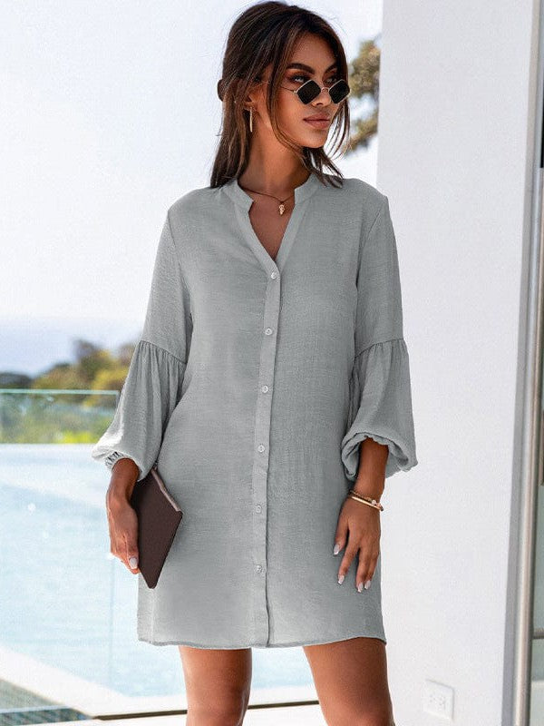 Lantern Sleeve Loose Fit Shirt Jacket for Women
