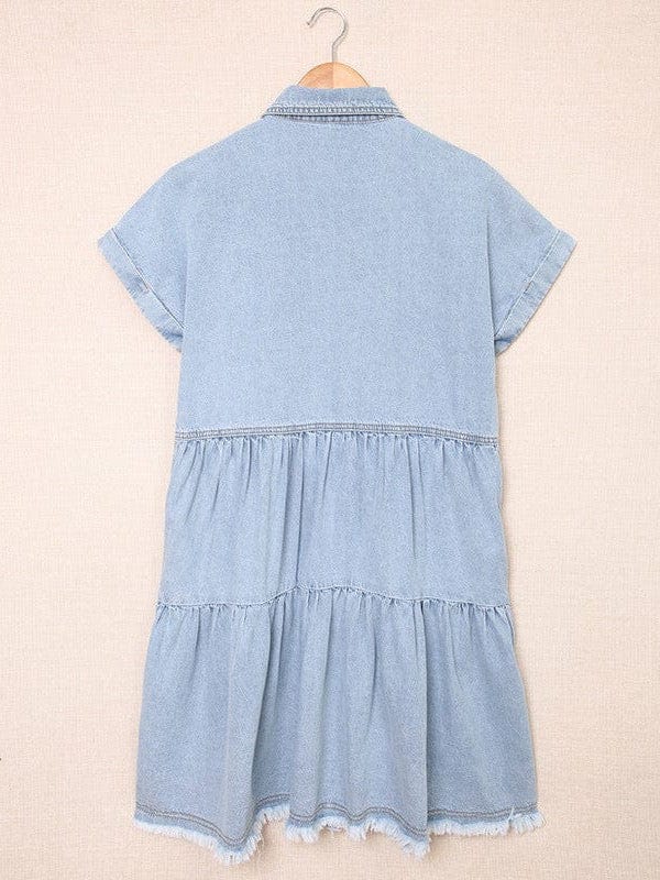 Lapel Button Pocket Denim Shirt Dress