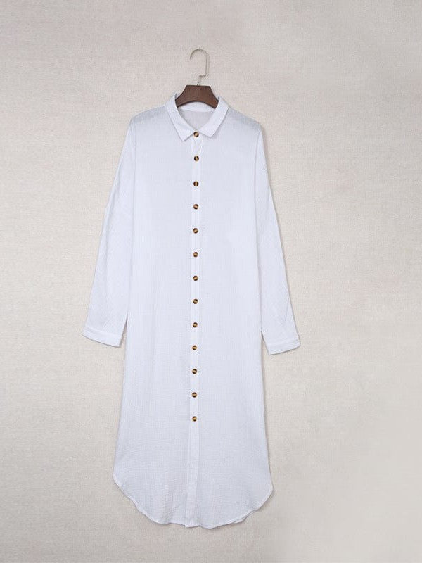 Lapel Long Sleeve Shirt Dress for Women in Solid Colors