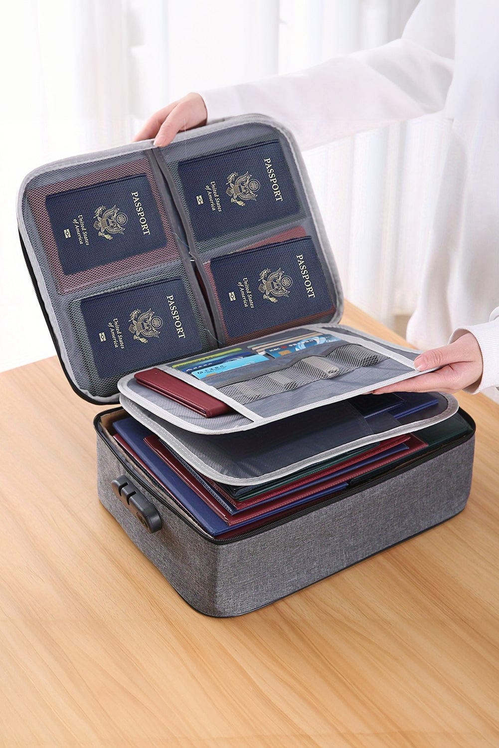 Large Capacity Dark Grey Certificate Organizer with Combination Lock