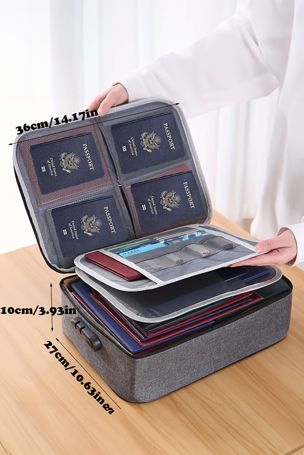 Large Capacity Dark Grey Certificate Organizer with Combination Lock