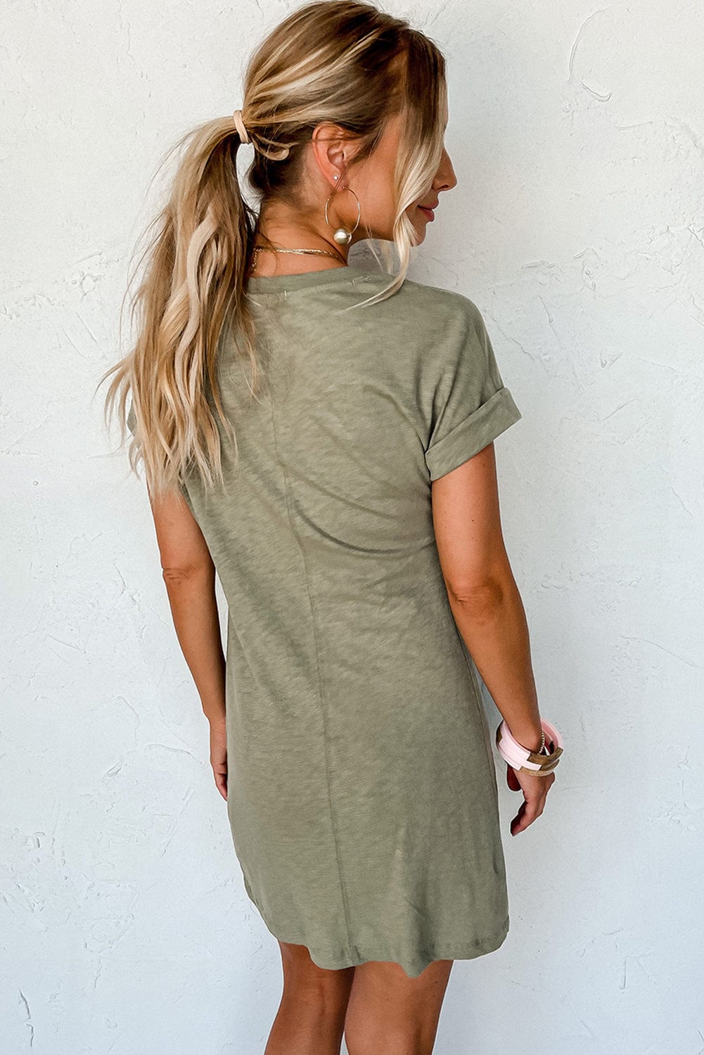 Laurel Green Twist Sleeve Mini T-Shirt Dress